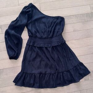 One-Shoulder Black Ruffle Mini Dress